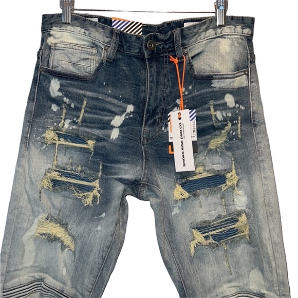 NWT Smoke Rise DNM Co. Slim Fit Ripped Jeans 32x32  Color is Cardiff Blue - Picture 3 of 14